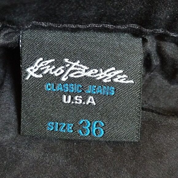 Y2K Kno Betta Black Distressed Rip Straight Leg Biker Jeans Size 36 - Picture 12 of 14